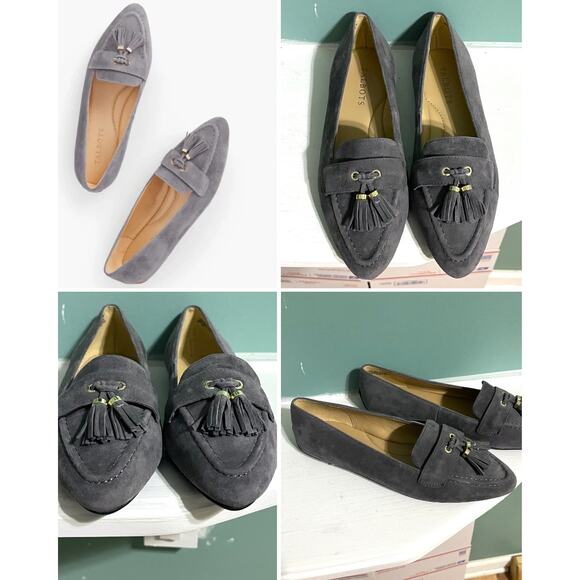 Talbots Francesca Suede Driving Flats tassel 6.5 Gray Loafers Preppy Old Money - Picture 2 of 9
